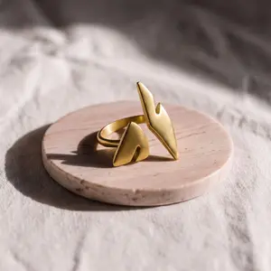 Women's Simple Flame Sculpture Statement Ring - Zaria Fashion Water Resistant Recycled Brass Organic Form Costume Jewelry Accessory