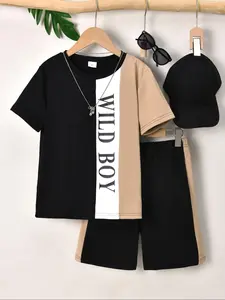 Two-piece Set Boy's Letter Print Short Sleeve Top & Shorts, Casual Round Neck Top & Shorts, Summer Clothes for Kids, Matching Set Outfit