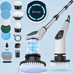 【Dovety】 Electric Spin Scrubber, Cordless Shower Scrubber, Cleaning Brush, with 8 Replaceable Brush Heads and 3 Adjustable Extension Handle, 2 Adjustable Speeds for Bathroom, Kitchen, Tile,  Household Cleaning Supplies ,Portable Durable