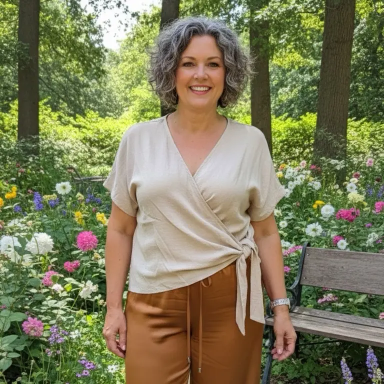 Beige Wrap Blouse with Black Accents - Soft Fabric & Stylish Design for Everyday Wear
