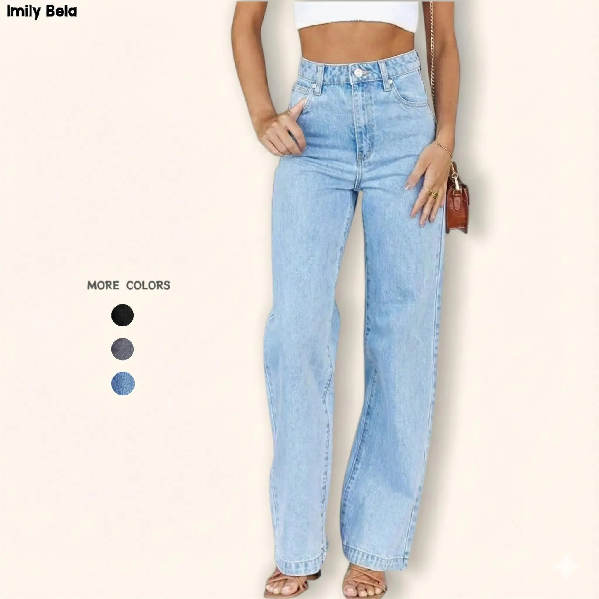 Imily Bela Women's High Waisted Jeans Boyfriend Baggy Straight Leg Casual Denim Pants with Pockets