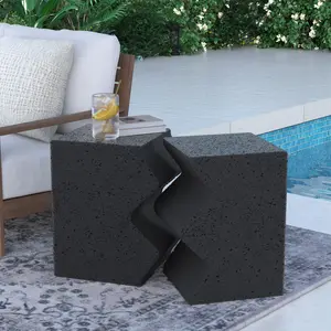 Concrete Side Table Set of 2, 12" Outdoor Patio End Table in Spotted, Ceramic Side Table Garden Stool for Sunroom, Rectangular, Dark Grey