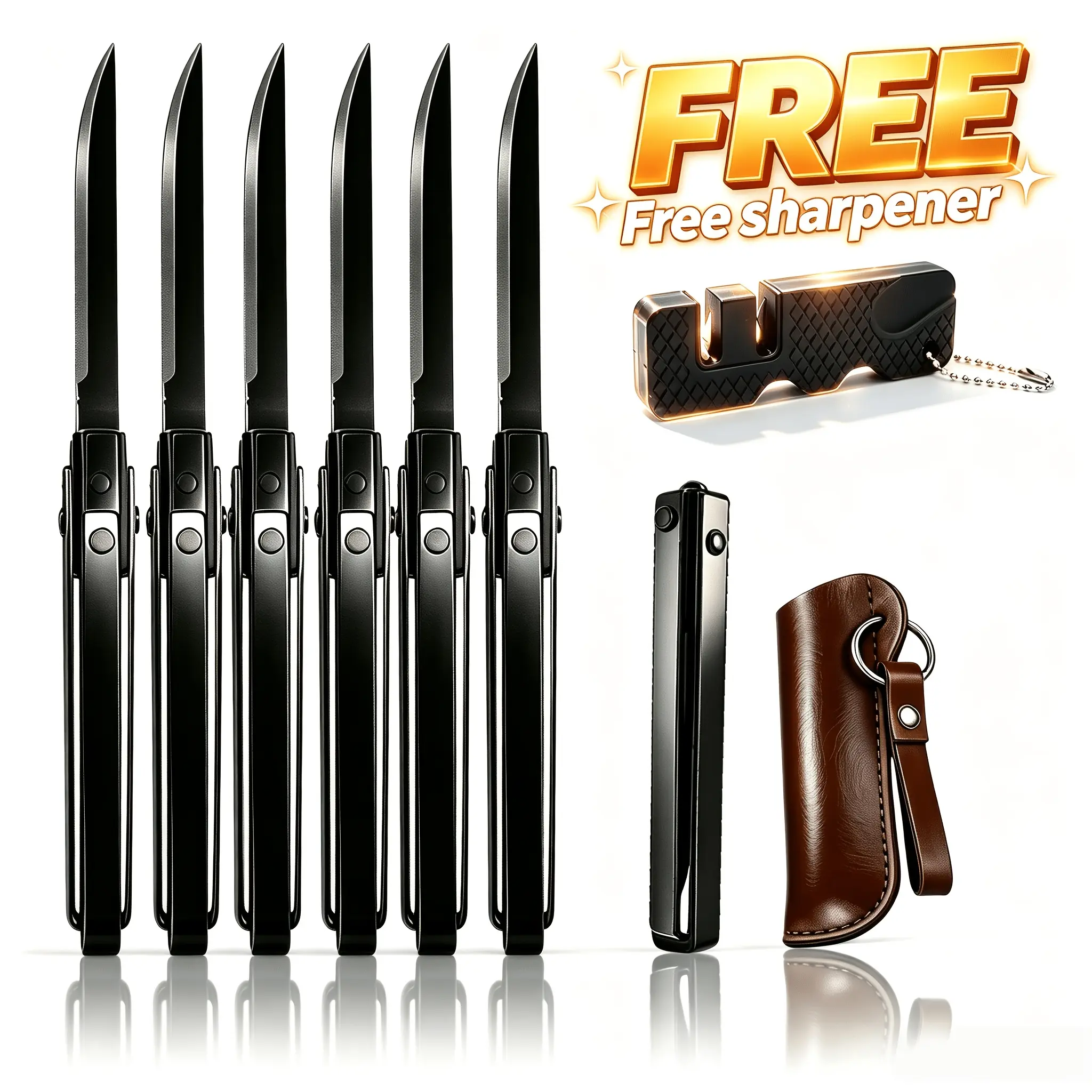 2/4/7Pcs Premium EDC Folding Pocket Knife Set High Hardness Stainless Steel Blade Compact Lightweight Survival Tool With Carry Pouch Free Bonus Knife Sharpener For DIY Craft Camping Hiking Fishing Emergency Daily Use