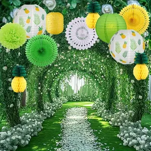 11pcs Pineapple Party Decoration Paper Lantern Party Supplies Set, Pineapple Honeycomb Tissue Fan Suitable for Hawaii Tropical Birthday Hawaii Party Decoration Summer Decoration
