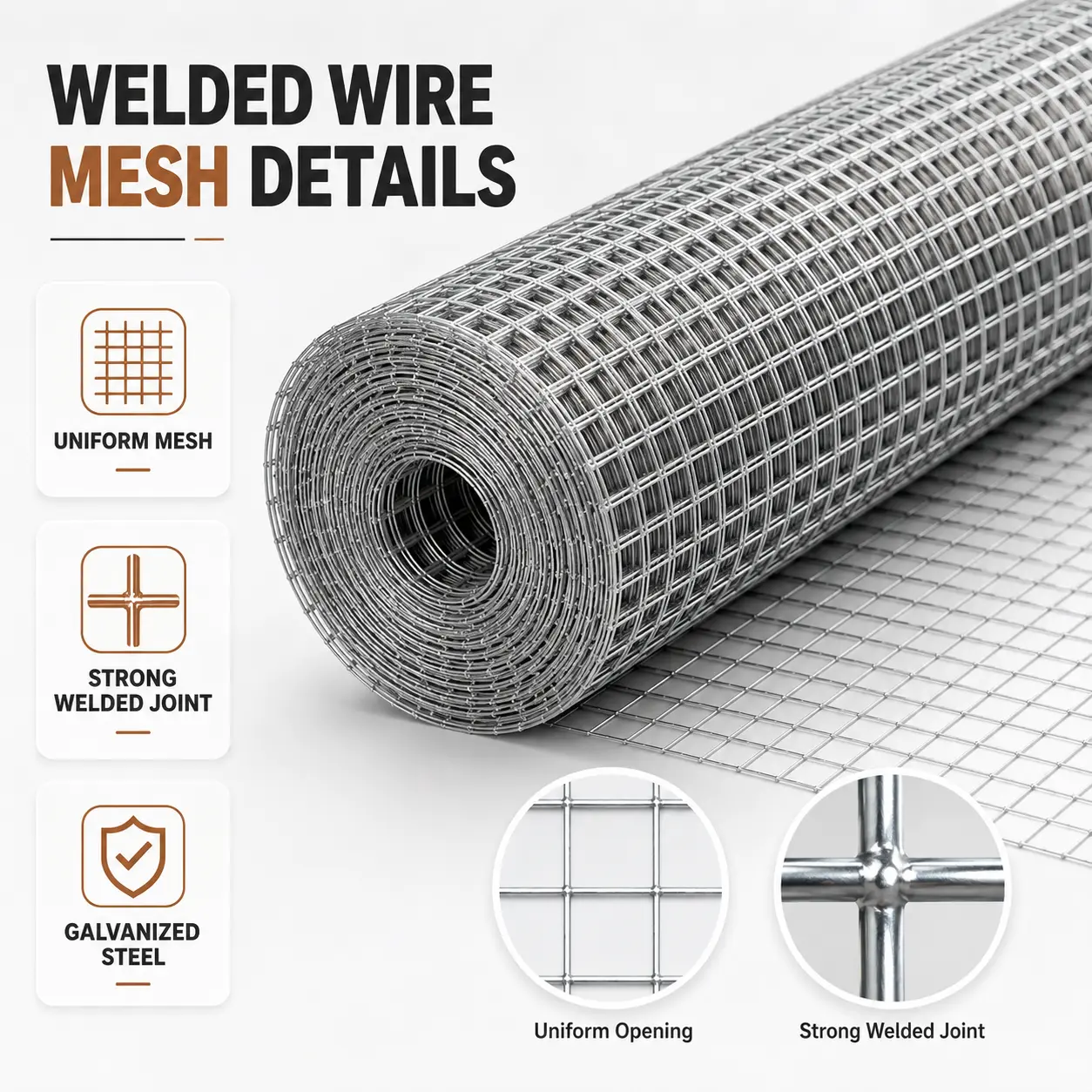Galvanized Metal Welded Wire Mesh Roll - Strong Joint, Built to Last Fence Mesh, Flexible Roll Design for Outdoor Home DIY, Chicken Coop Garden Buildings; Easy to Cut, Shape, Install