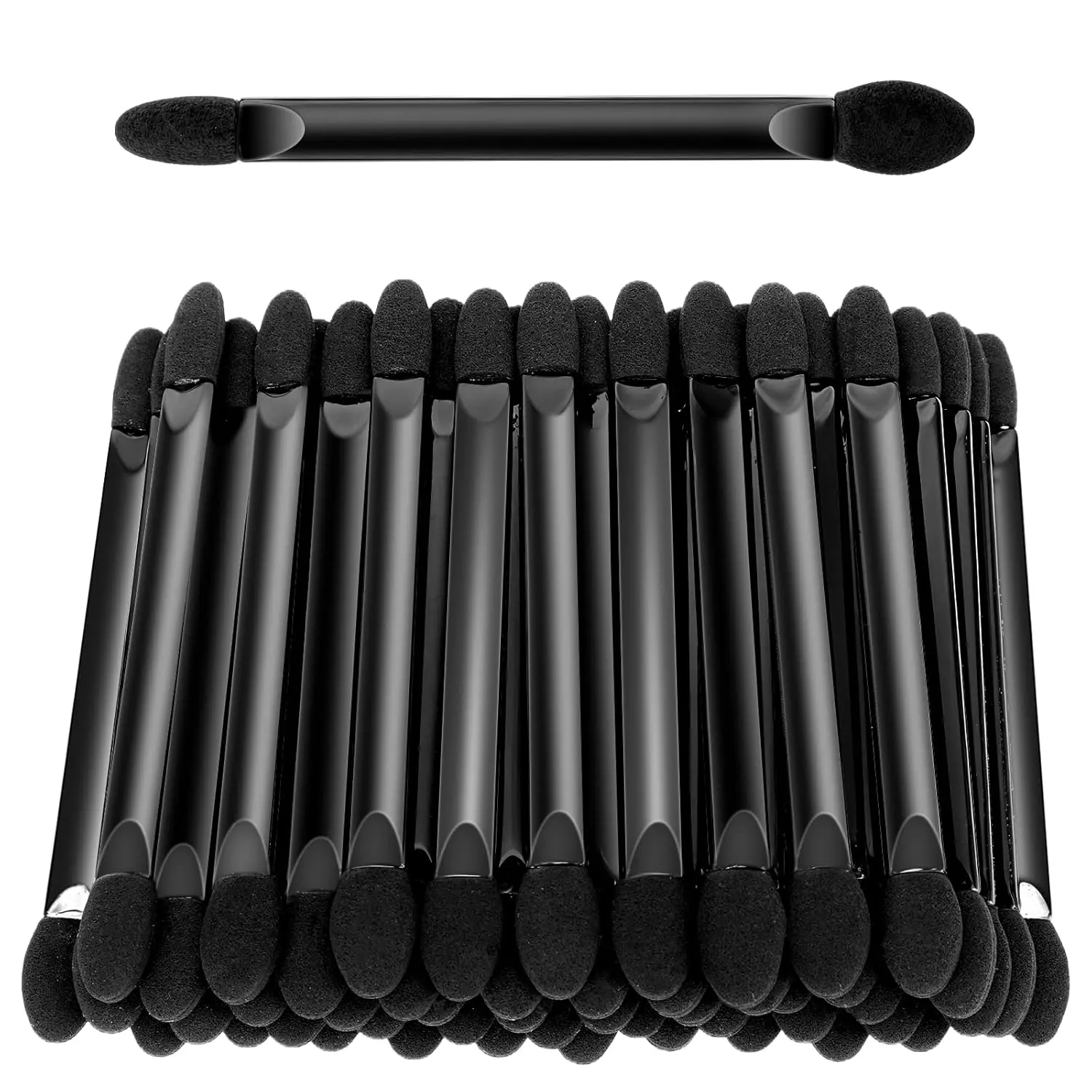 50 PCS Disposable Eyeshadow Applicators, 2-in-1 Double-Sided Makeup Brushes Set with Soft Sponge Tips, 9.5 cm Black Handle for Daily & Travel Use, 2-In-1 Eye Brushes, Dual Ended Eye Brushes