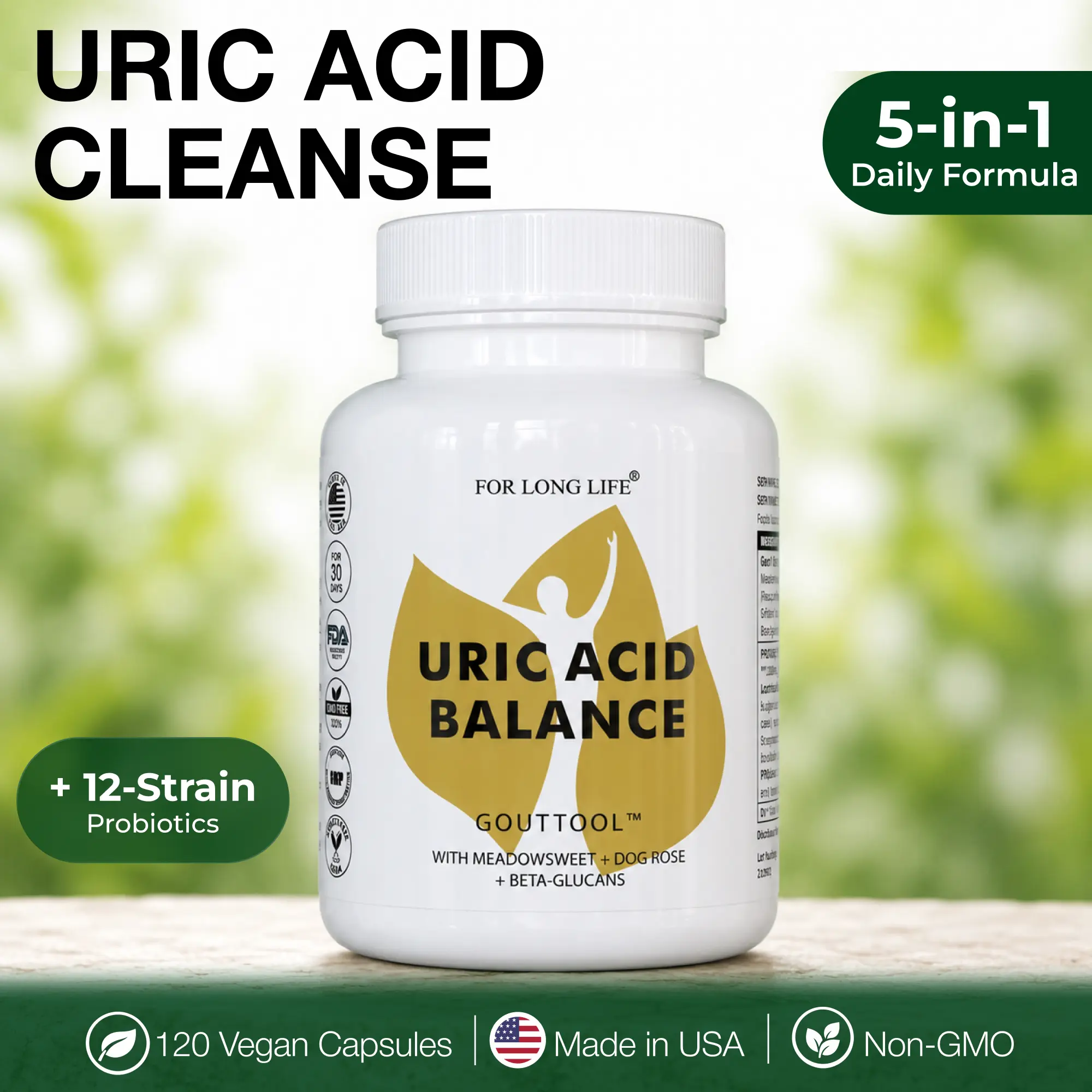 Uric Acid Cleanse 120 Capsules | GOUT Relief Formula with Herbal Extracts, Antioxidants and 12 Strain Probiotics | Joint Mobility, Kidney Health and Natural Uric Acid Balance. For Long Life GOUTTOOL.