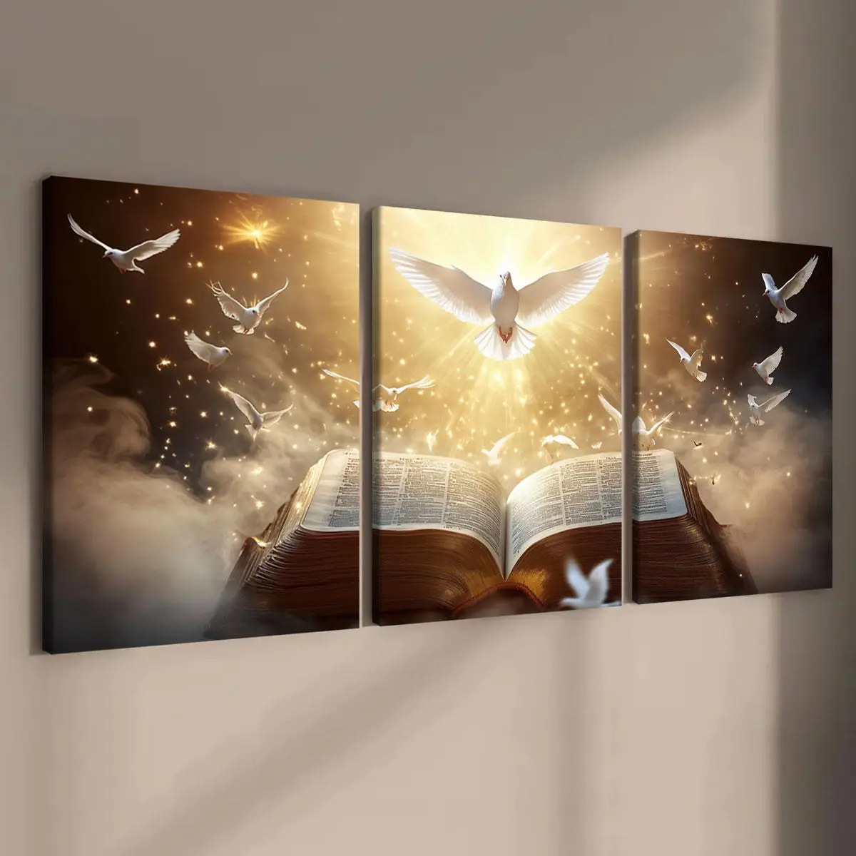 Bible Themed Wooden Framed Canvas Painting, 3 Counts/set Modern Art Decoration, Decorative Wall Art for Home Living Room Bedroom Office, Poster Artwork