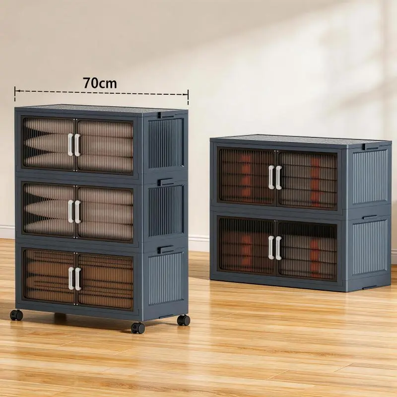 5 Tier Stackable Plastic Storage Bins with Rolling Wheels, Foldable Collapsible Containers for Easy Organizing 5 Tier Stackable Plastic Storage Bins with Rolling Wheels, Foldable Collapsible Containers for Easy Organizing