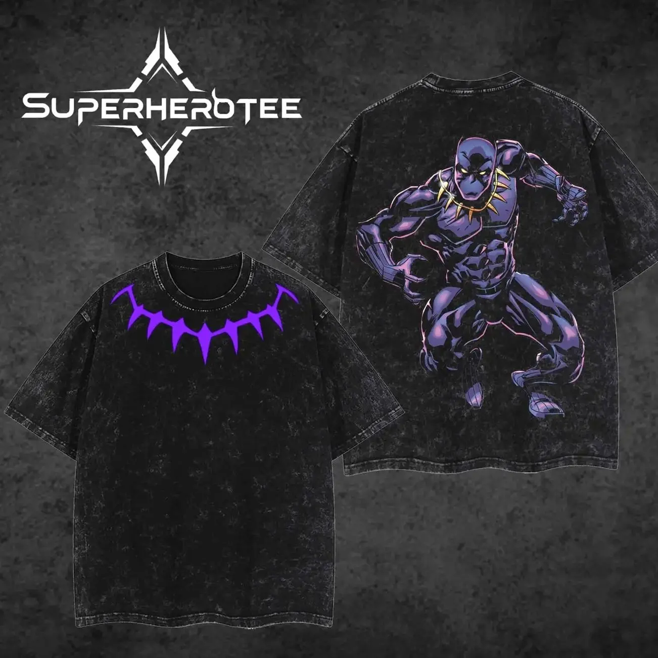 [ superhero tee ] Panther "T’Challa" King of Wakanda Superhero MCU Comics Edition Double Printed Oversize Lightweight Acid Washed Tee Hoodie Sweater TV Series Graphic Design Top Cotton Streetwear Comic Superheroes T-Shirt Clothes Menswear Womenswear J4S