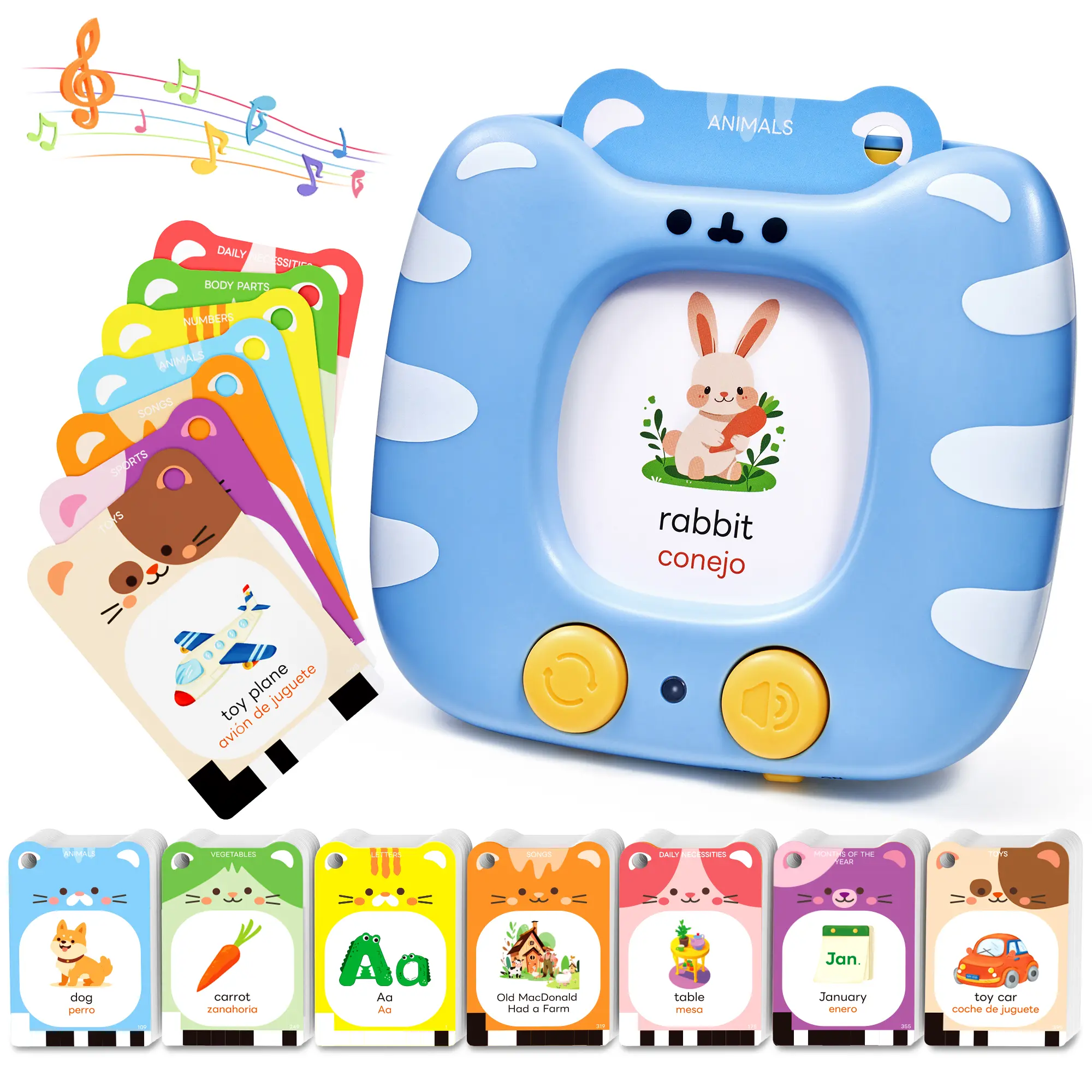 JoyCat Bilingual Animal Talking Vocabulary Flash Cards - English & Spanish Instruction Cards, 4-12 Age Sight Words Game, Speech Support Toy, Phonics Tool for Autism Sensory Language Education, Kids Language Toy,summerwins