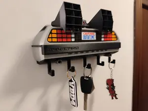 Retro Time Machine Inspired Key Holder – Sci-Fi Car Wall Mount Organizer with Hooks – Unique Gift for Movie & Car Lovers