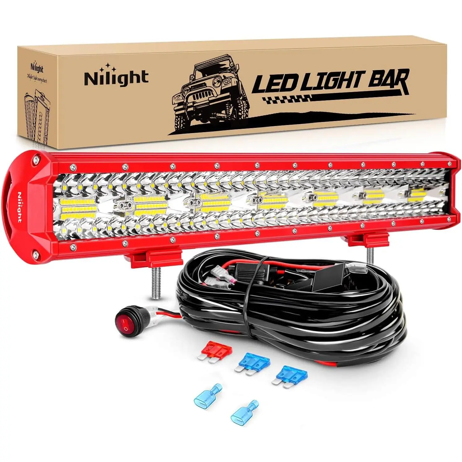 Nilight 20" Triple Row LED Light Bar - Spot & Flood Combo Off Road Lights, with Wiring Harness for Trucks, SUVs
