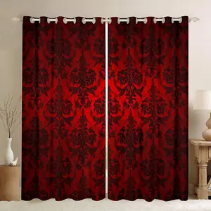 Gothic Curtains for Living Room Adults, Black Damask Blackout Curtains,Victorian Curtains,Vintage Baroque Goth Window Curtains