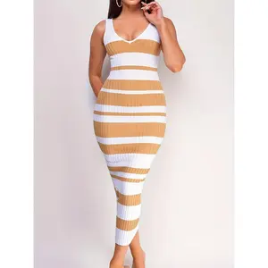 Y0015 Summer Western Fashion Digital Print Sleeveless V-Neck Sexy Dress
