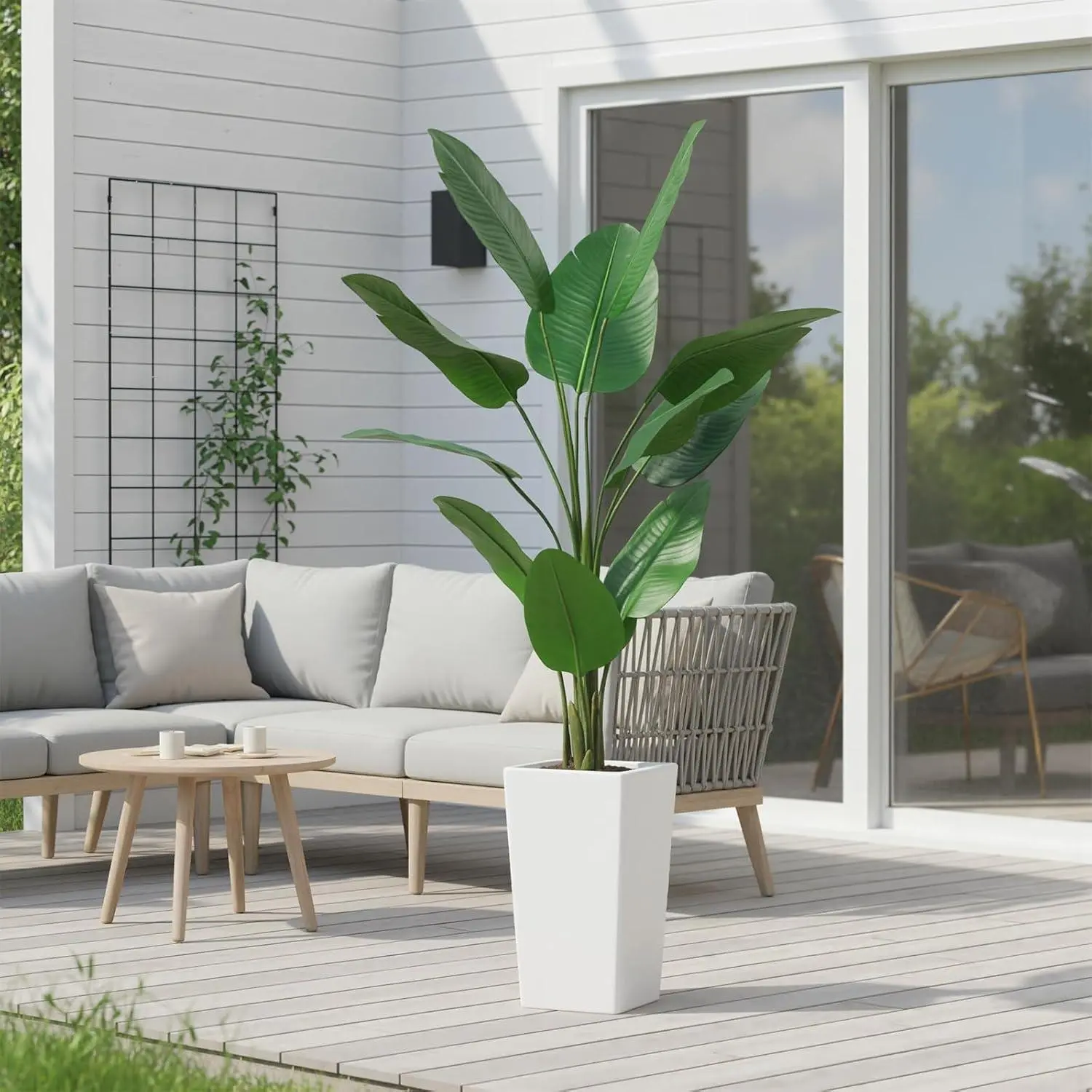 4.9 FT Realistic Artificial Tropical Banana Tree Plant with Decorative White Pot, Indoor Outdoor Use for Home Office Decor, Ideal Gift
