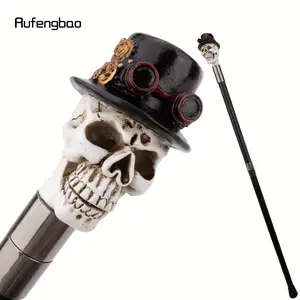 Yellow Resin Black Hat Skull Head Walking Cane Fashion Decorative Steel Stick Gentleman Elegant Cosplay Cane Knob Crosier 95cm Party Costume Accessory