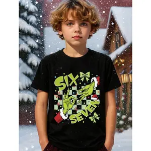 This teen-style Christmas-themed graphic cotton T-shirt is designed for young boys. Made from 100% cotton, it features whimsical holiday designs, offering comfort, style, and fun. This size 67 boys' T-shirt is the perfect Christmas gift choice.