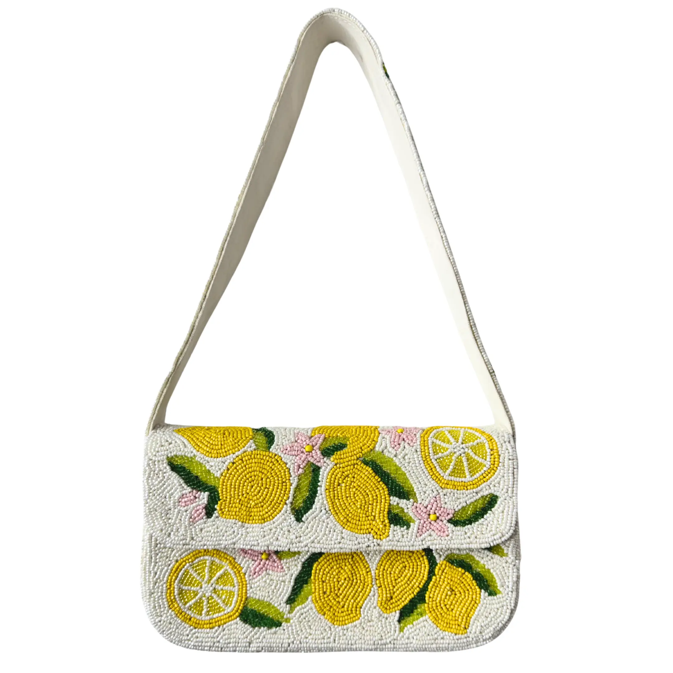 Lemon Beaded Shoulder Bag- Handmade Summer Cocktail Party Purse