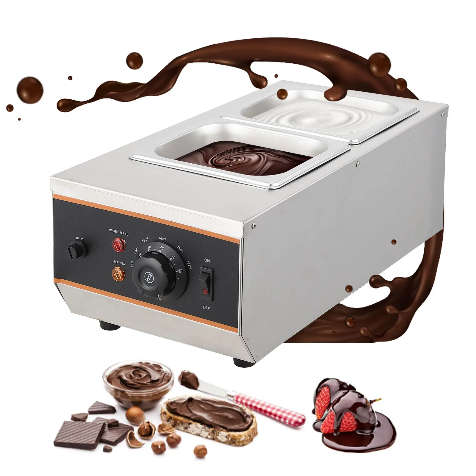 Commercial Chocolate Reflux Machine -1500W Stainless Steel Food Heater, Accurate Temperature 86-185 ° F, Used for Chocolate, Milk, Cream, Candy, Fountain, Dessert Preparation