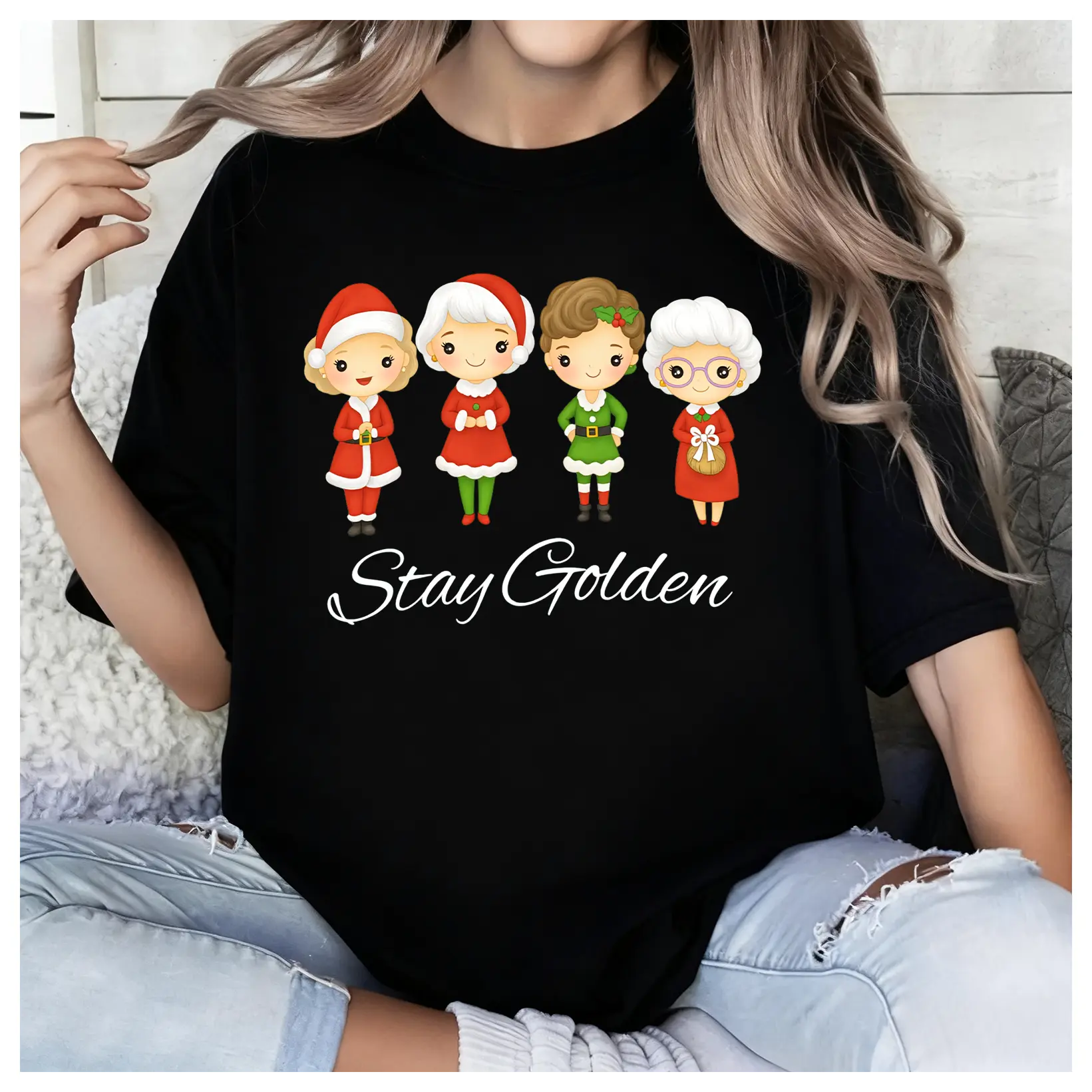 Delivered after Christmas-Golden Girls Christmas Fan Tee - Vintage Cartoon + Classic Xmas Tree, Unisex Graphic Shirt