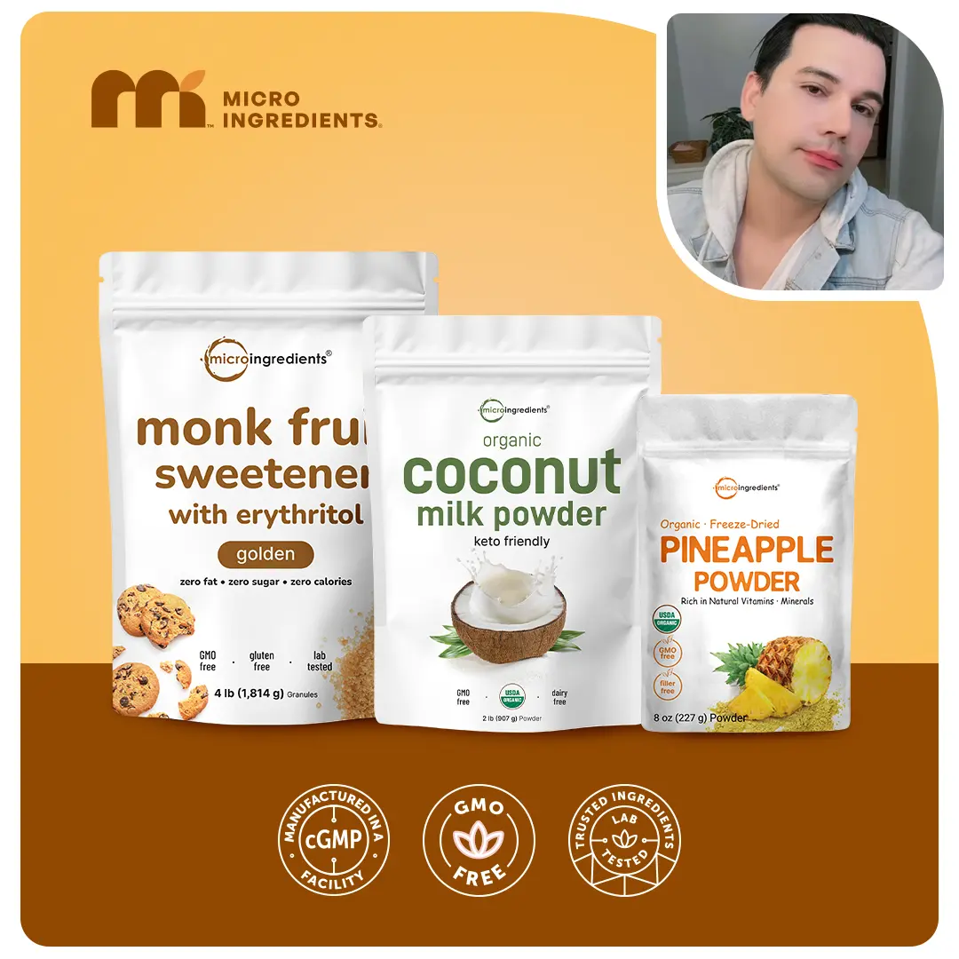 Micro Ingredients Pineapple Coconut Smoothie Bundle: Organic Pineapple Powder 8oz & Organic Coconut Milk Powder 2LB & Golden Monk Fruit Sweetener 4LB Micro Ingredients Pineapple Coconut Smoothie Bundle: Organic Pineapple Powder 8oz & Organic Coconut Milk Powder 2LB & Golden Monk Fruit Sweetener 4LB