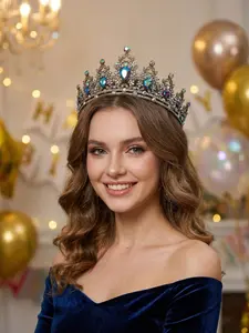 Vintage Gothic Baroque Rhinestone Crown, European Medieval Forest Bride Headpiece, Party Cosplay Queen Tiara, All Seasons