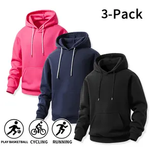 Unisex 3-Pack Solid Color Hoodies – Oversized Sweatshirts with Drawstrings and Pockets for Daily Sports, Running, and Cycling Tops