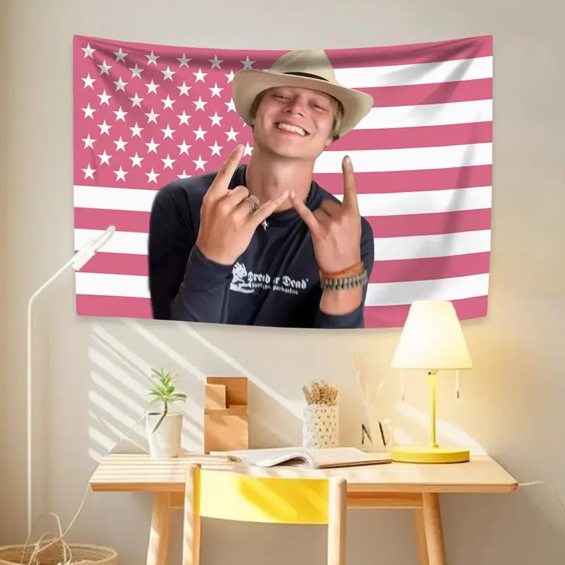 JJ Outerbanks Maybank American Flag Aesthetic Linen-Cotton Light Wall Tapestry - Modern, Strong Linen Wall Tapestries for Indoor Bedroom, Dorm Home Decor Background Banner