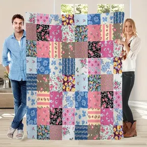 Soft Flannel Patchwork Throw Blanket, Warm Cozy All-Season Bedding, Floral Decor for Sofa Bed, Ideal for Air Conditioner Room, Perfect for Birthday, Mother's Day, Christmas, Thanksgiving and Holiday Gifts,