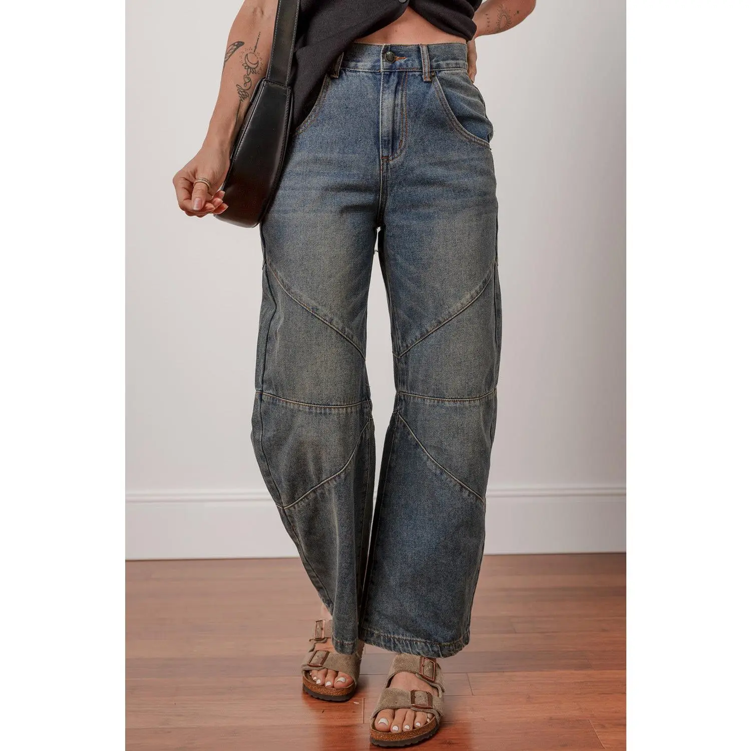 Sail Blue Criss Cross Straight Leg High Waist Jeans