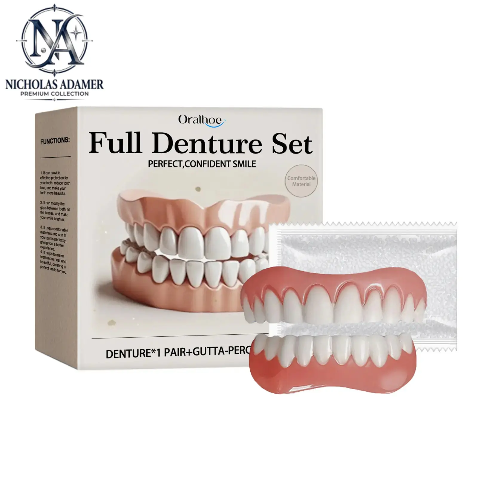 Oralhoe Full Denture Set - Hard Moldable Custom-Fit Mouthguard Pair with Teeth Brightening, Gap Enhancement, Anti-Scratch DIY Case, Easy Cleaning for Smile Improvement (For Smile-Enhancing Enthusiasts), Full Set