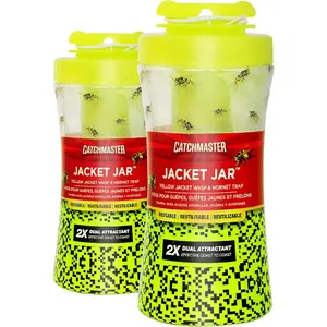 Catchmaster Yellow Jacket, Hornet, & Wasp Trap Jar 2-Pk, Reusable Bug Catcher with Attractant, Outdoor Flying Insect Trap, Wasp Killer Bug Trap, Pet Safe Pest Control for Backyard, Patio, & Shed