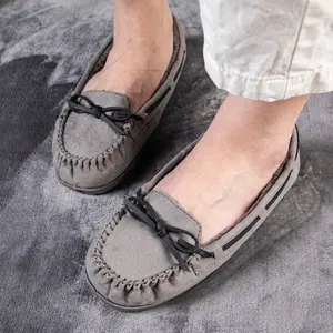 KOLILI Winter Women's Moccasin Warm Cotton Slippers, Non-slip and Wear-resistant Rubber Sole, Classic and Cute Bow Slip-on Shoes Suitable for Indoor and Outdoor Wear