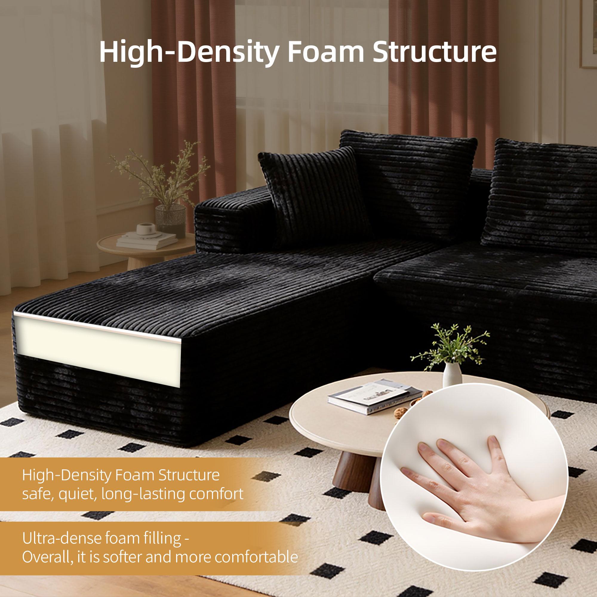 ModemHub 106" Sectional Cloud Sofa for Living Room,L-Shaped Modular Boneless Couch,Plush Corduroy,Modern Modular Sofa with Deep Seat,Comfy Couches Set Black,cloud couches