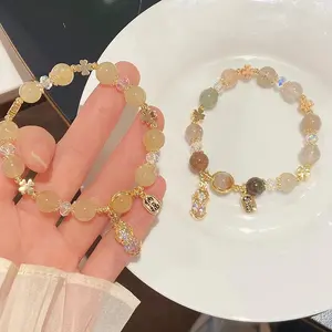 New Golden Crystal Lucky Nafu Citrine Bracelet Pixiu swallowing Beast Wealth Little Overlord Fortune Stone Hand String