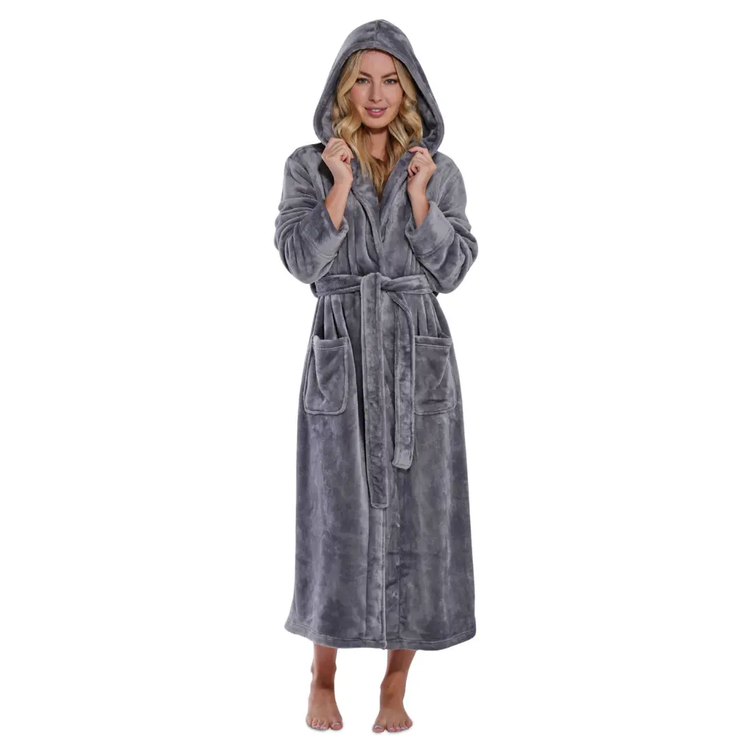 Turquaz Super Soft Gray Plush Hooded Women's Robe
