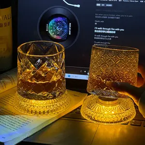 Rotating Whiskey Glass (Free LED Coaster Included) – Novelty Fidget Tumbler for Home Bars & Dining Rooms | Creative Gift Idea