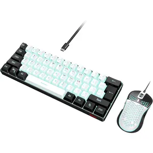 60% Gaming Keyboard and Mouse Combo, Ultra-Compact 61-Key RGB Backlit Mini Keyboard, Lightweight 7200 DPI Honeycomb Optical Mouse, RGB Wired Gaming Set for PC PS5 Xbox Gamer(White-Black)