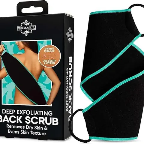 Dermasuri Exfoliating Back Scrubbing Brush - Single Bath Accessory for Women & Adults, 8in x 27in Plant-Based Microfiber Mesh, Dry Skin Removal, Back & Shoulders Anti-Acne, All Skin Types, Shower Use, Accessories For Women