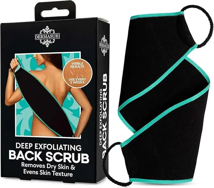 Dermasuri Back Scrubber Body Brush - 8”x27” Design, Plant-Based Microfiber Mesh Bath & Scrubbing Brush for Showering, Dry Skin Removal, Anti-Acne on Back & Shoulders, All Skin Types Personal Care Accessory, Bath Brush