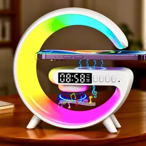 Mini Stereo Sound Box Wireless Charger Stand Pad RGB Light Alarm Clock Bluetooth Speaker Multifunctional Desktop Speaker For iPhone 17 16 15 14 13 Samsung S25 S24 S23 Xiaomi Mini Fast Charging Dock Station