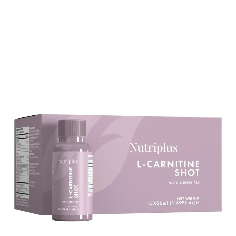 Nutriplus L-Carnitine Shot with Green Tea 15x50ml Energy Boost Supplement for Metabolic Support Daily Routine Healthcare Fitness Dietary Vitamin Edible