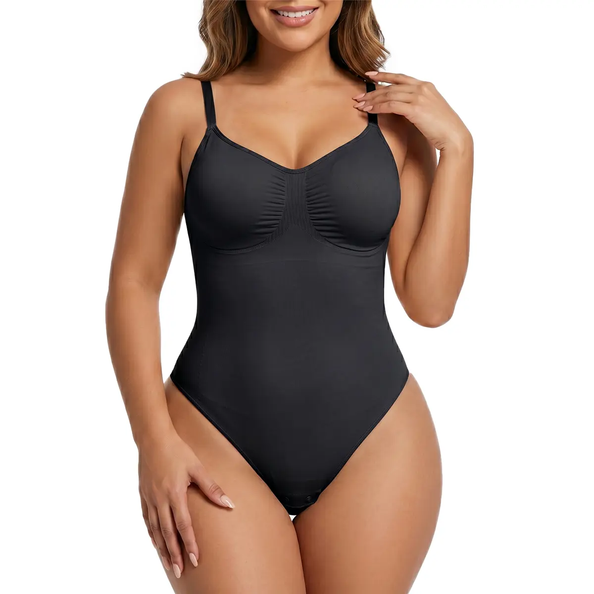 SHAPERX Seamless Thong Bodysuit Tummy Control Shapewear for Daily Wear with Snap Crotch