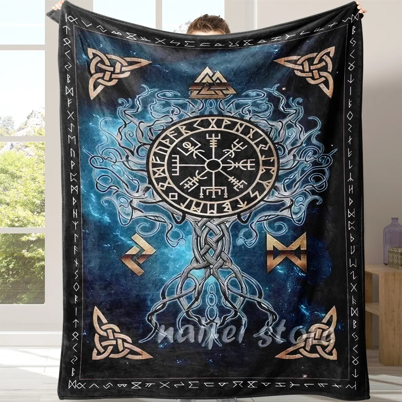 Viking Pattern Blanket, Soft Comfortable Flannel Blanket for Gift, Warm & Cozy Throw Blanket for Home & Office & Travel, Gift for Him, Gift for Her