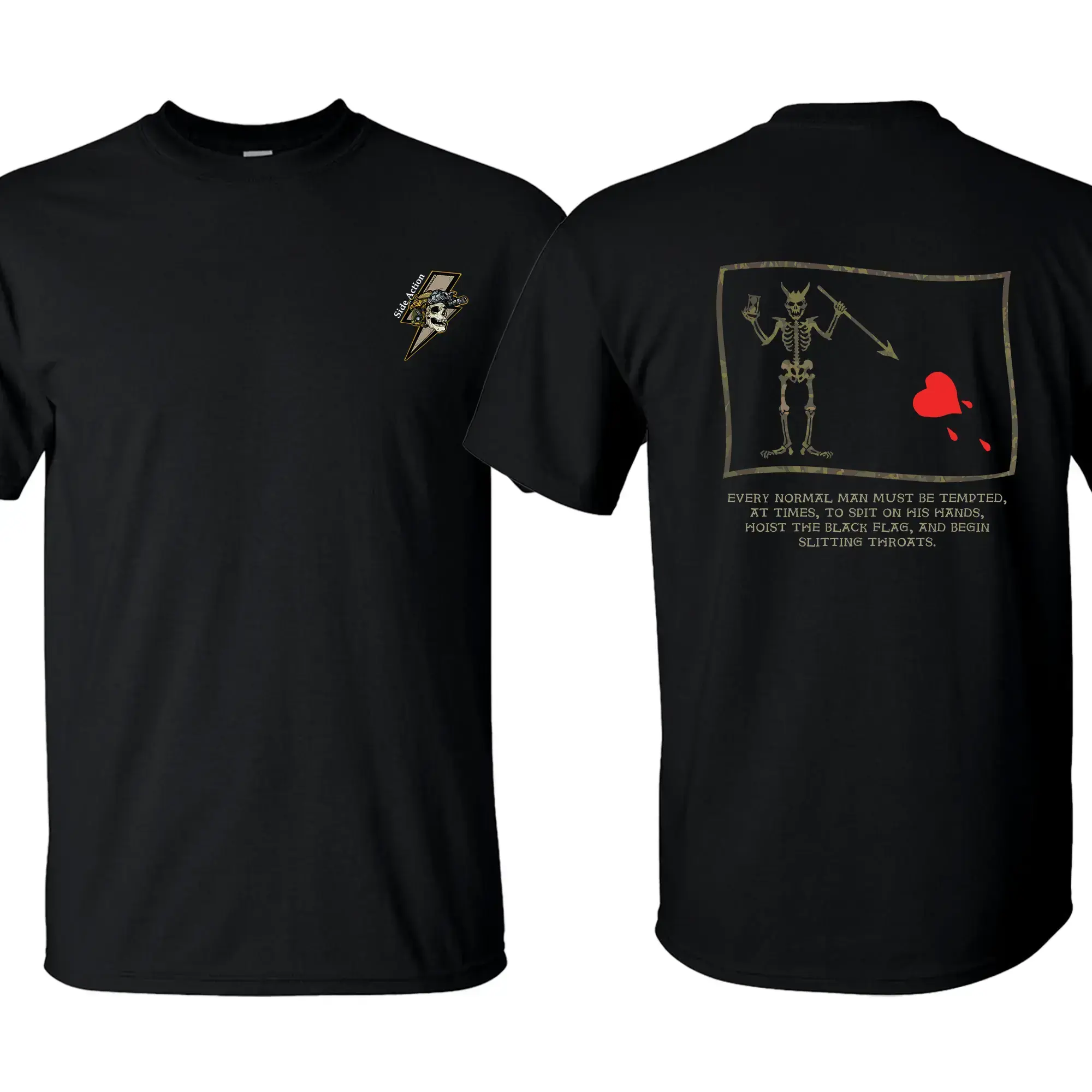 Men's Skull Warrior T-Shirt - Black Flag Graphic, Dark Military-Inspired Design, Rebel Energy Tops - Short-Sleeve Outdoor Layer, Classic Streetwear Tactical Tee - CHEN JX Shop