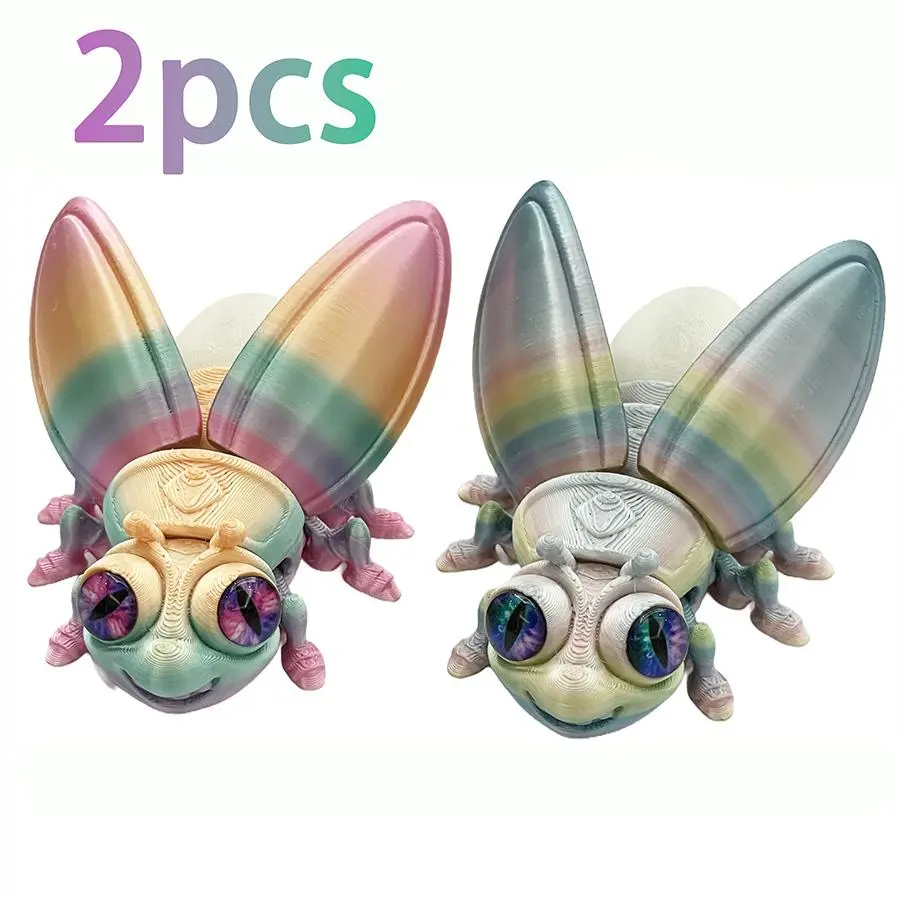 2pcs 3D Printed Fireflies Toy - Eco-Friendly PLA Glow-in-the-Dark Artistic Insect Decor, Smooth Magnetic Light-Up Collectible with Luminous Tail Base, Cute Decor Gift for Bedside, Refrigerator
