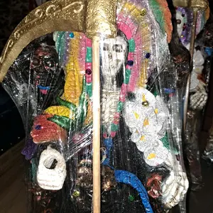 17x12 Aztec Santa Muerte Statue with Colorful Beads and Gold Accents