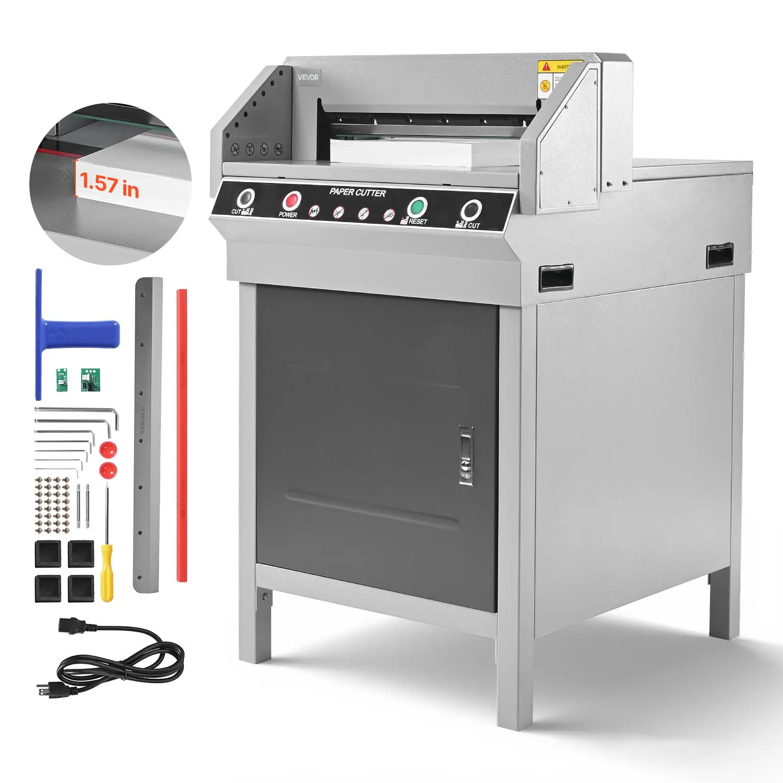 【BackToSchool】VEVOR Electric Guillotine Paper Cutter, Heavy Duty Metal Body Machine, 17.72" Cutting Width, 1.57" Thickness Capacity, Infrared Safety Feature, Includes Blade