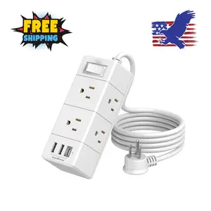 5Ft Outlet Extender Power Strip with 6 Outlets and 3 USB Ports(1 USB C), White